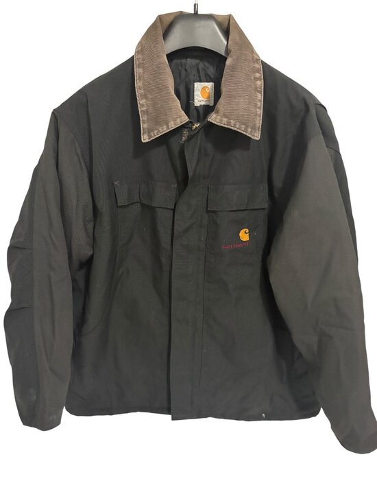 Carhartt Other - Vintage Carhartt Black Barn Chore Logo Jacket Quilt Lined Brown Cord Trim 2XL